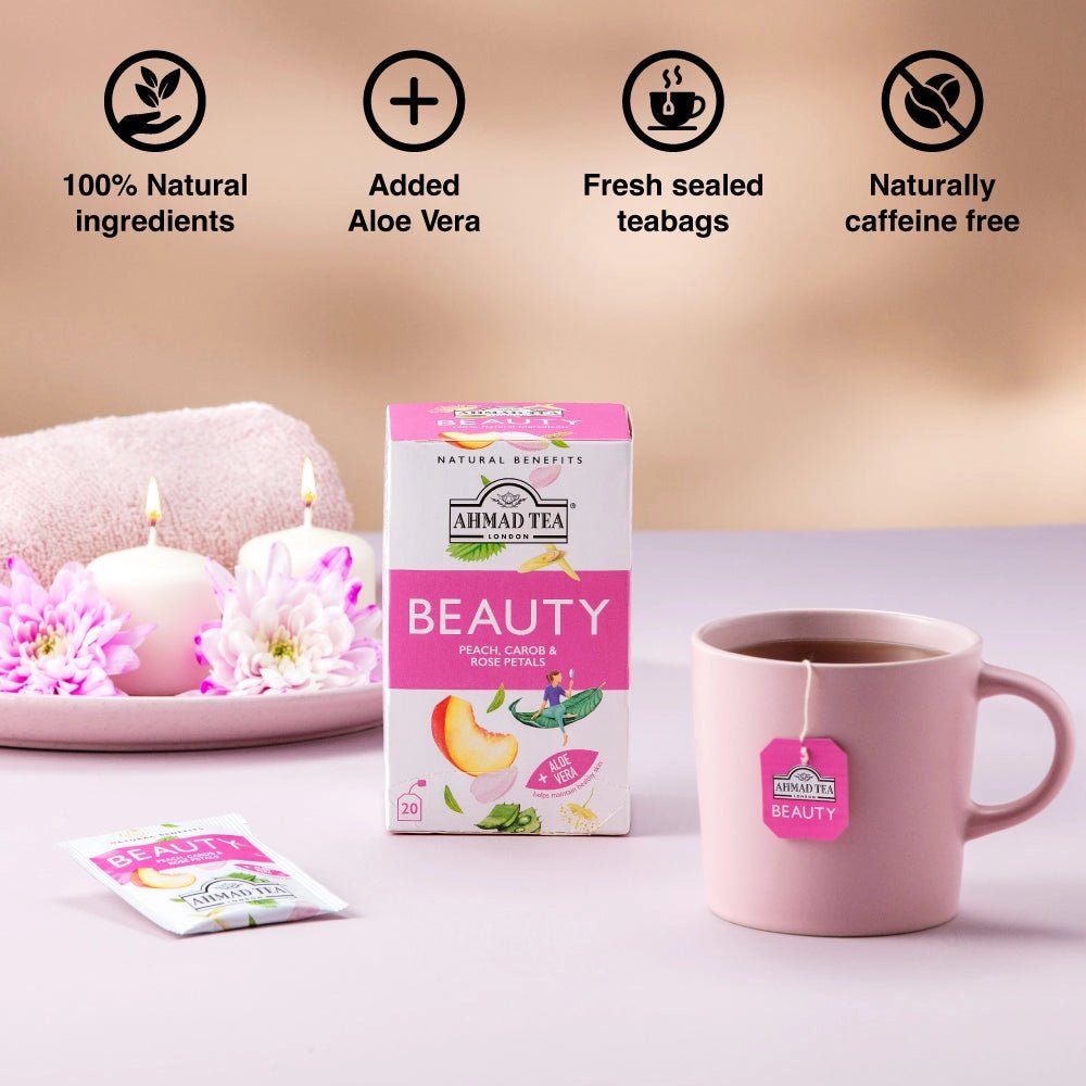 Lemon verbena and peach beauty tea with aloe vera benefits