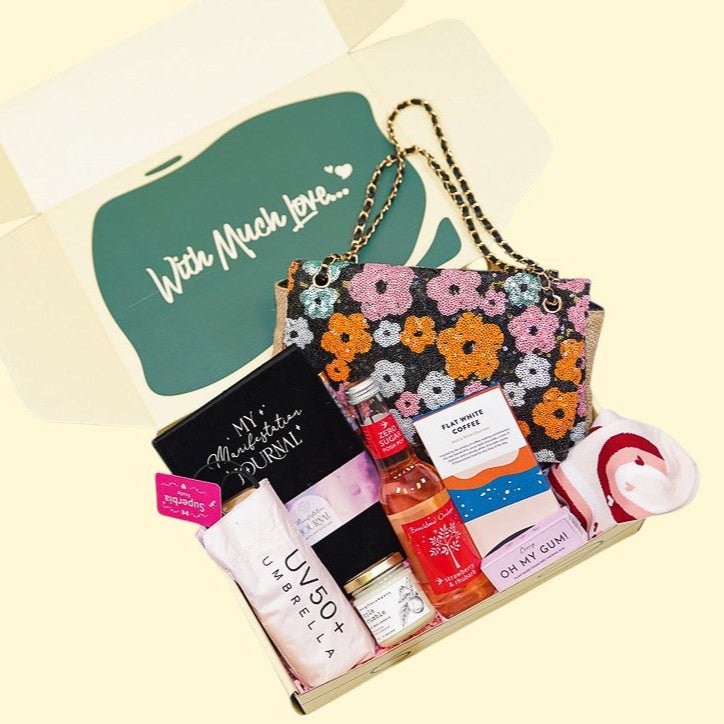Bad Girl Riri gift box with handbag, candle, chocolate, and cozy socks UK