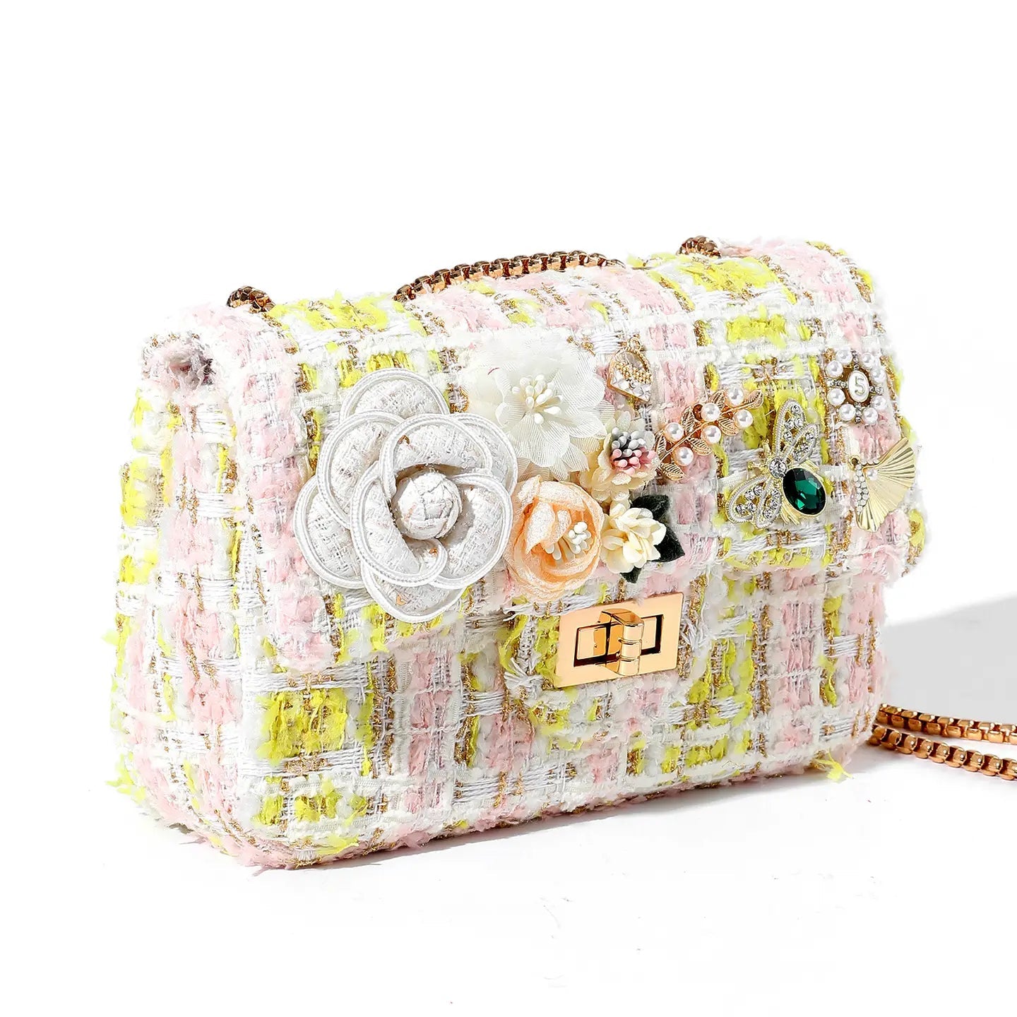 Blossom Charm Tweed Bag in Lemon - ImaniGifts