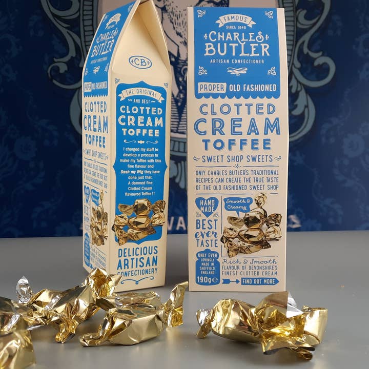 Handmade clotted cream toffee with rich buttery flavor from the UK.