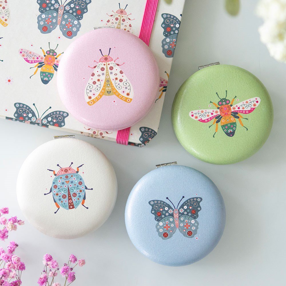 Unique floral and bug design compact mirror for everyday use