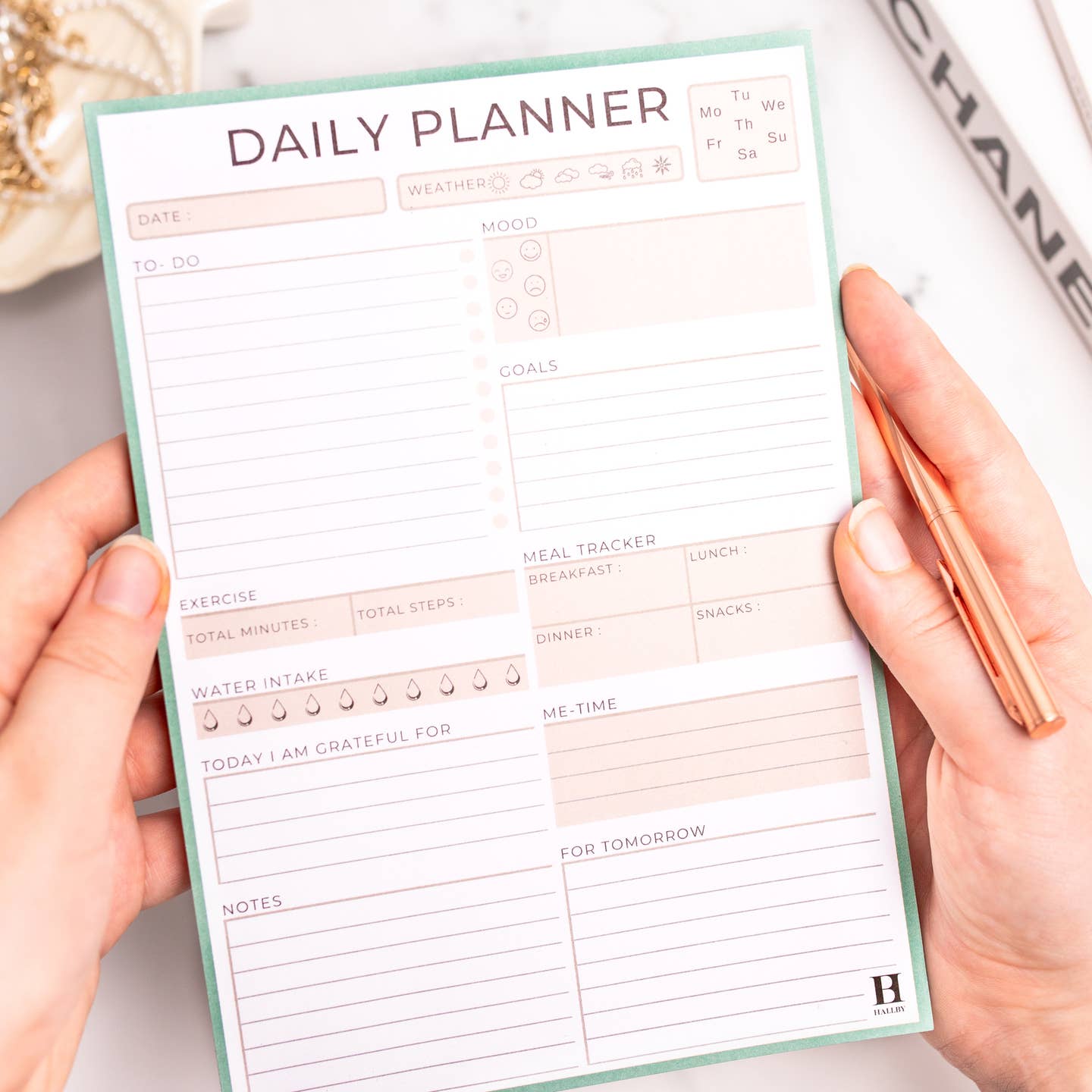 Monthly desk planner pad for office and home organization