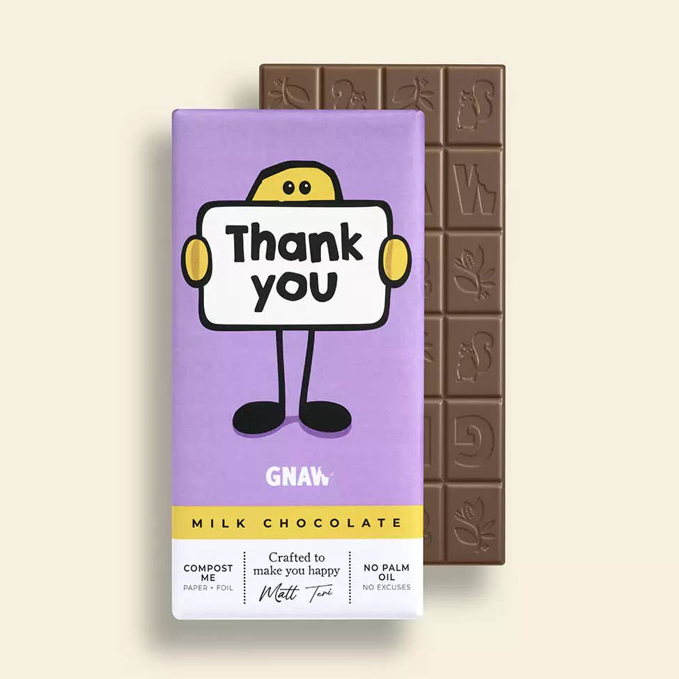 Artisan Colombian milk chocolate bar with thank-you message