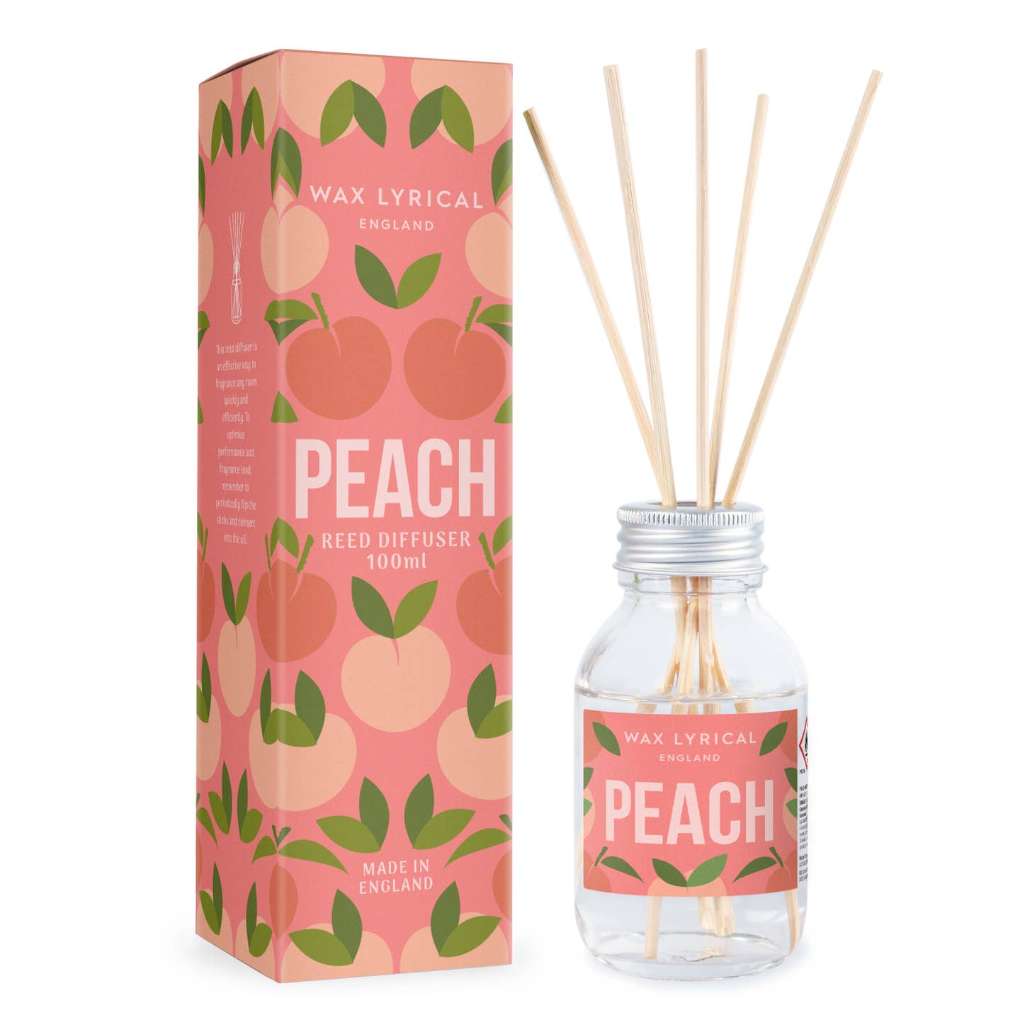 Fresh 100ml peach diffuser with natural reeds and elegant design