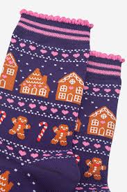 Women's Bamboo Socks - Navy Blue/Red, Gingerbread - ImaniGifts
