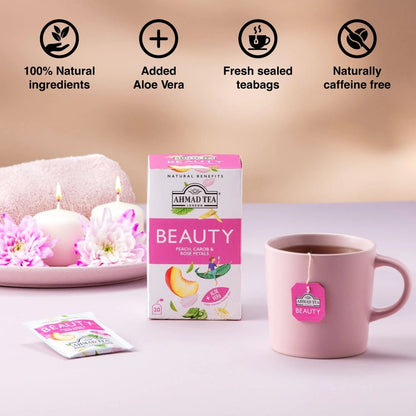 Lemon verbena and peach beauty tea with aloe vera benefits
