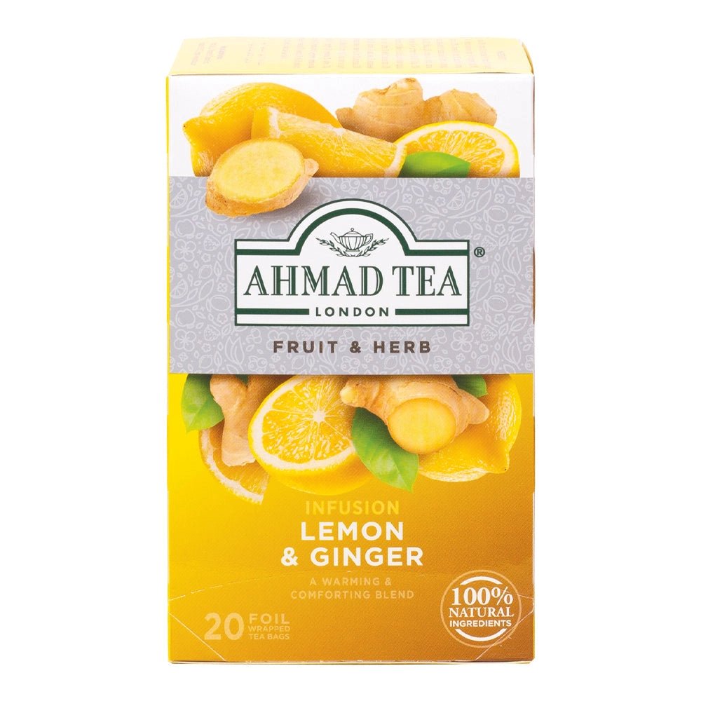 Lemon and ginger flavored tea bags, classic soothing blend, UK