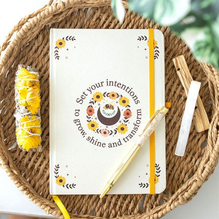 Summer Solstice Intention Journal and Citrine Pen Set. Mindfulness stationery gift for reflection and positivity