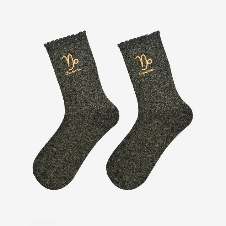 Capricorn Black and Gold Glitter Zodiac Socks - ImaniGifts