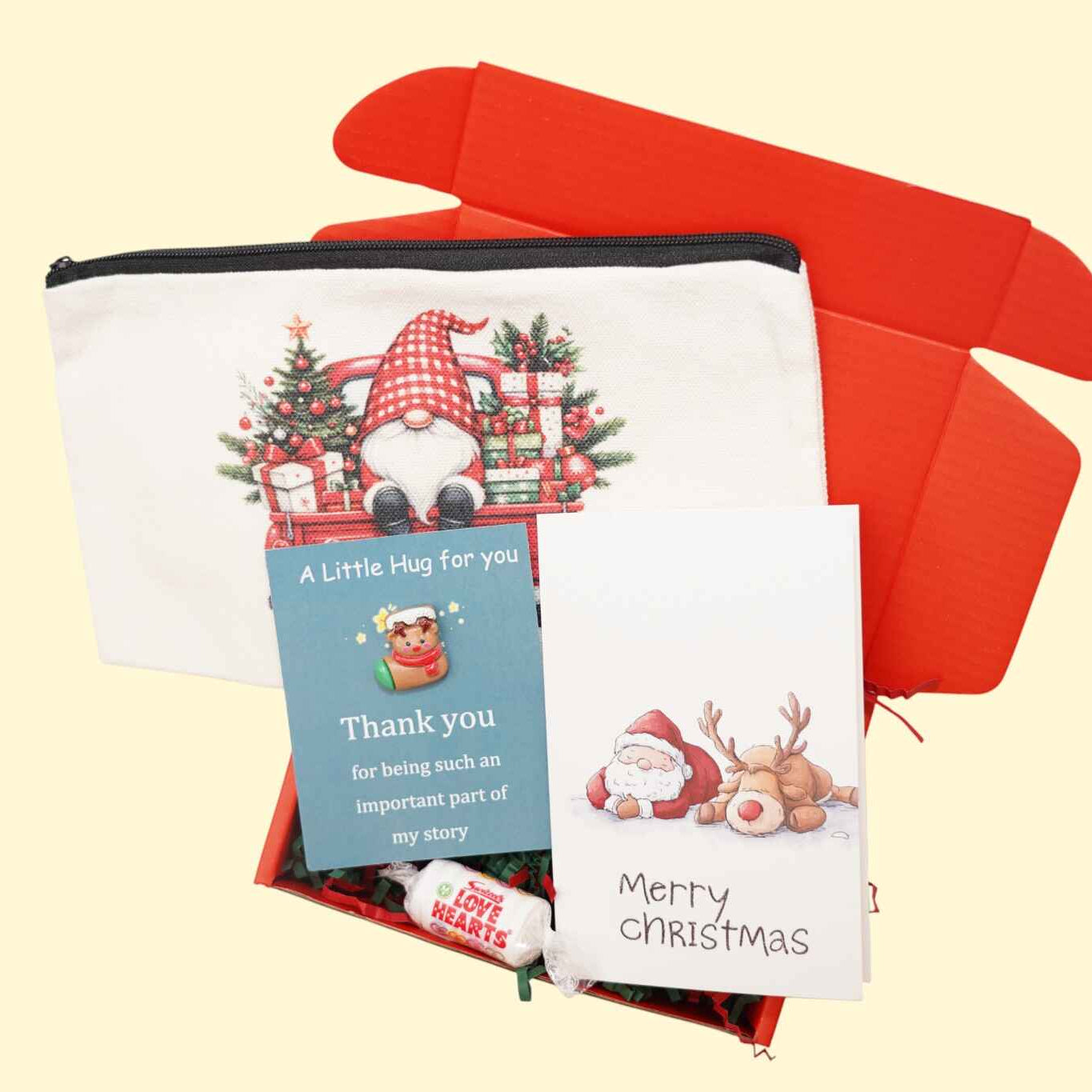 Luxury Christmas hamper box filled with seasonal treats and wrapped in festive packaging.
