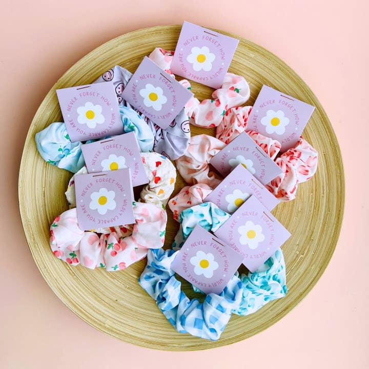 Soft floral scrunchies in gift packaging