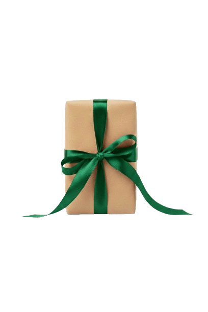 Luxury green ribbon on mini gift hamper ready to present as a thoughtful gift.