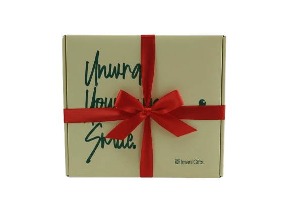 Luxury red ribbon on big gift hamper