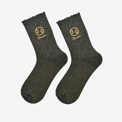 Women's Cancer Black and Gold Glitter Zodiac Socks - ImaniGifts