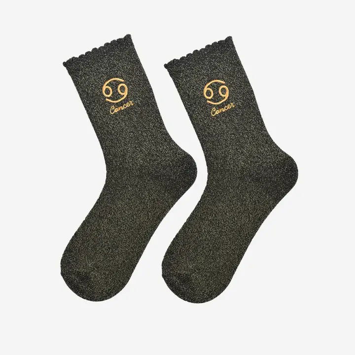Women's Cancer Black and Gold Glitter Zodiac Socks - ImaniGifts